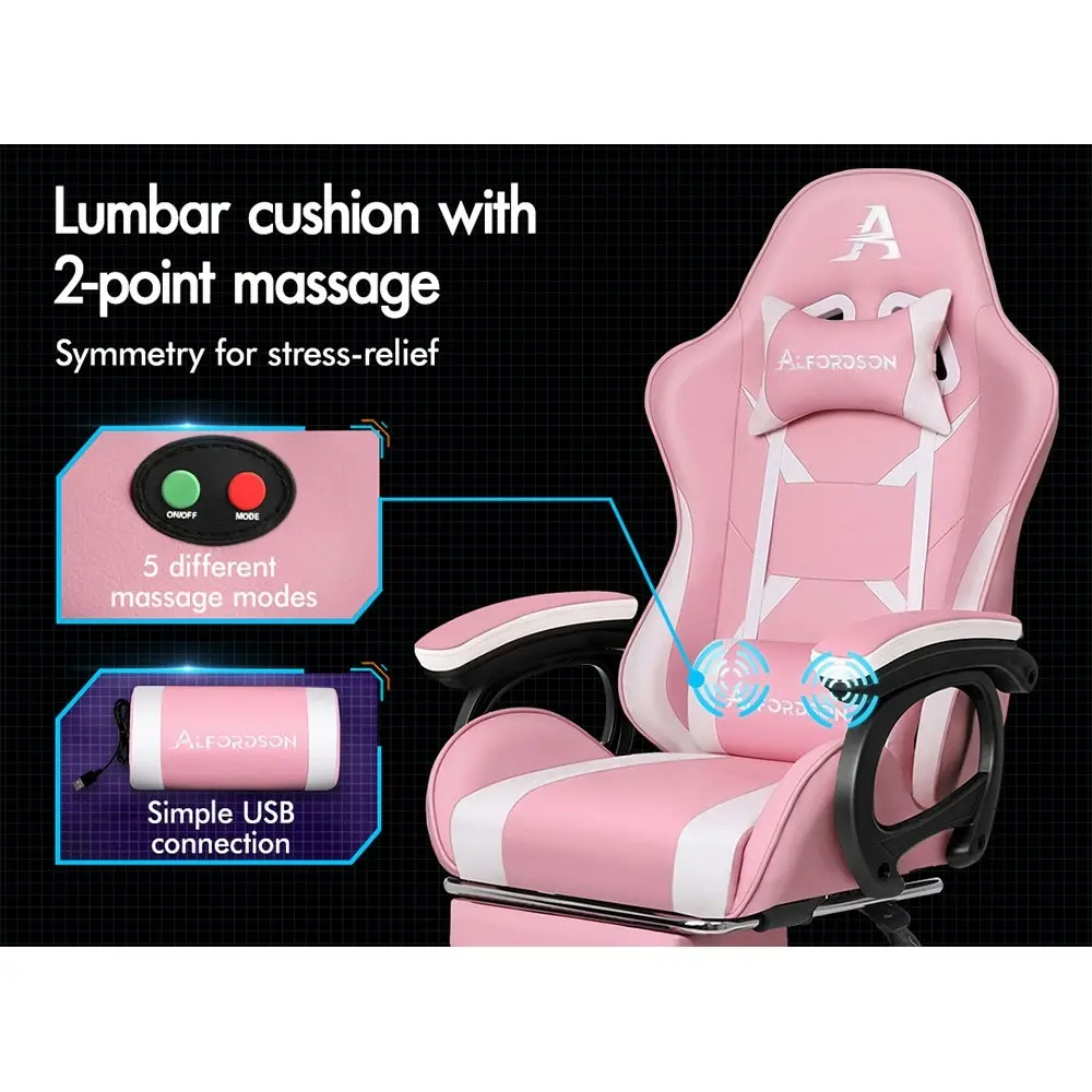 Alfordson Gaming Chair 2-Point Massage Lumbar Pillow Xavier Pink & White