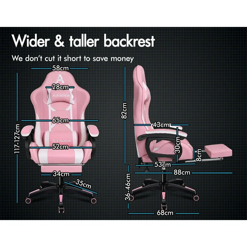 Alfordson Gaming Chair 2-Point Massage Lumbar Pillow Xavier Pink & White