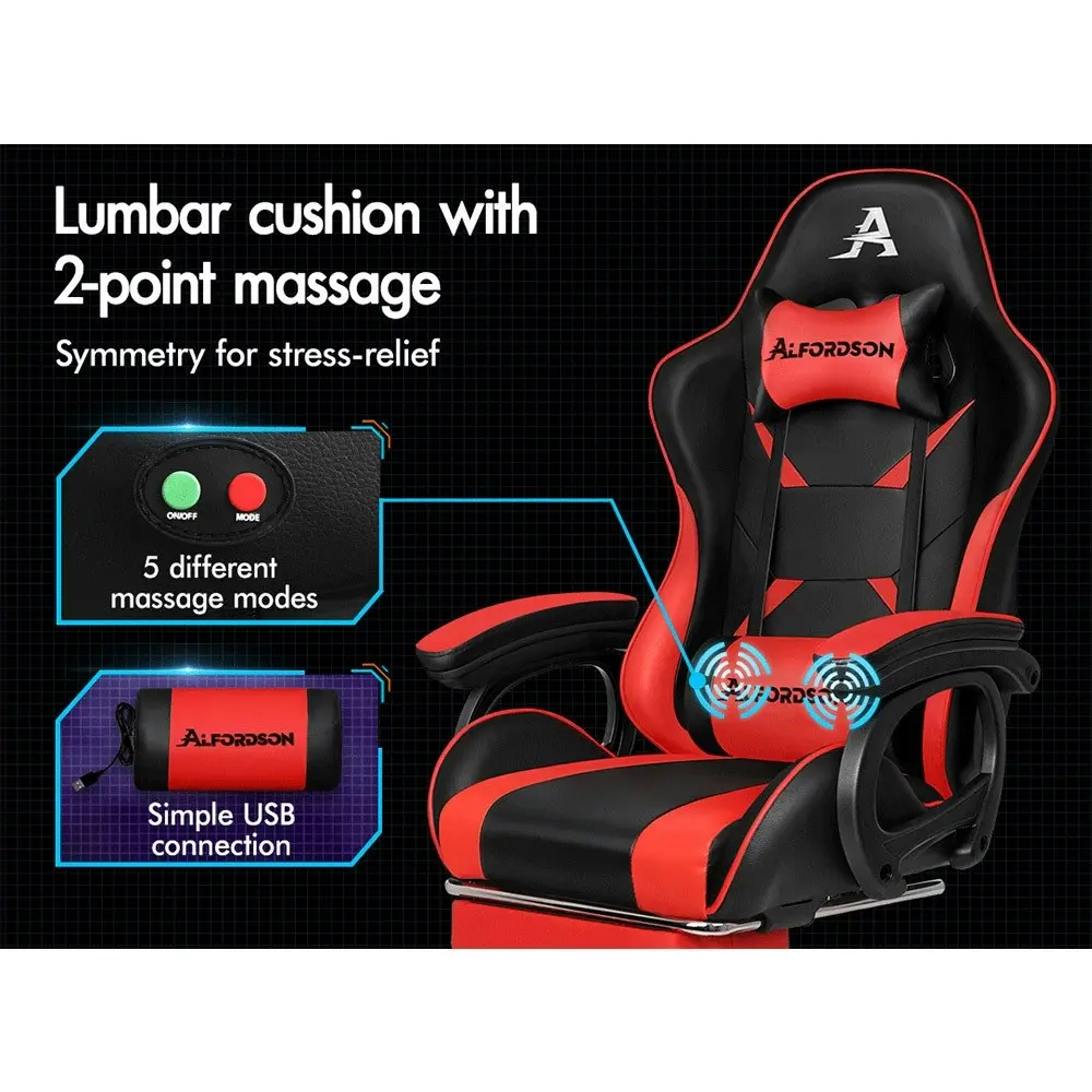 Alfordson Gaming Chair 2-Point Massage Lumbar Pillow Xavier Black & Red