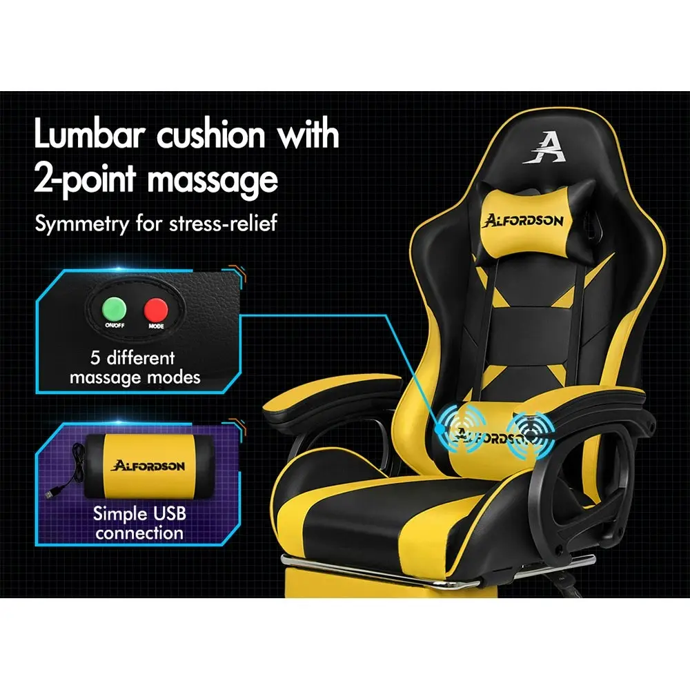 Alfordson Gaming Chair 2-Point Massage Lumbar Pillow Xavier Black & Yellow