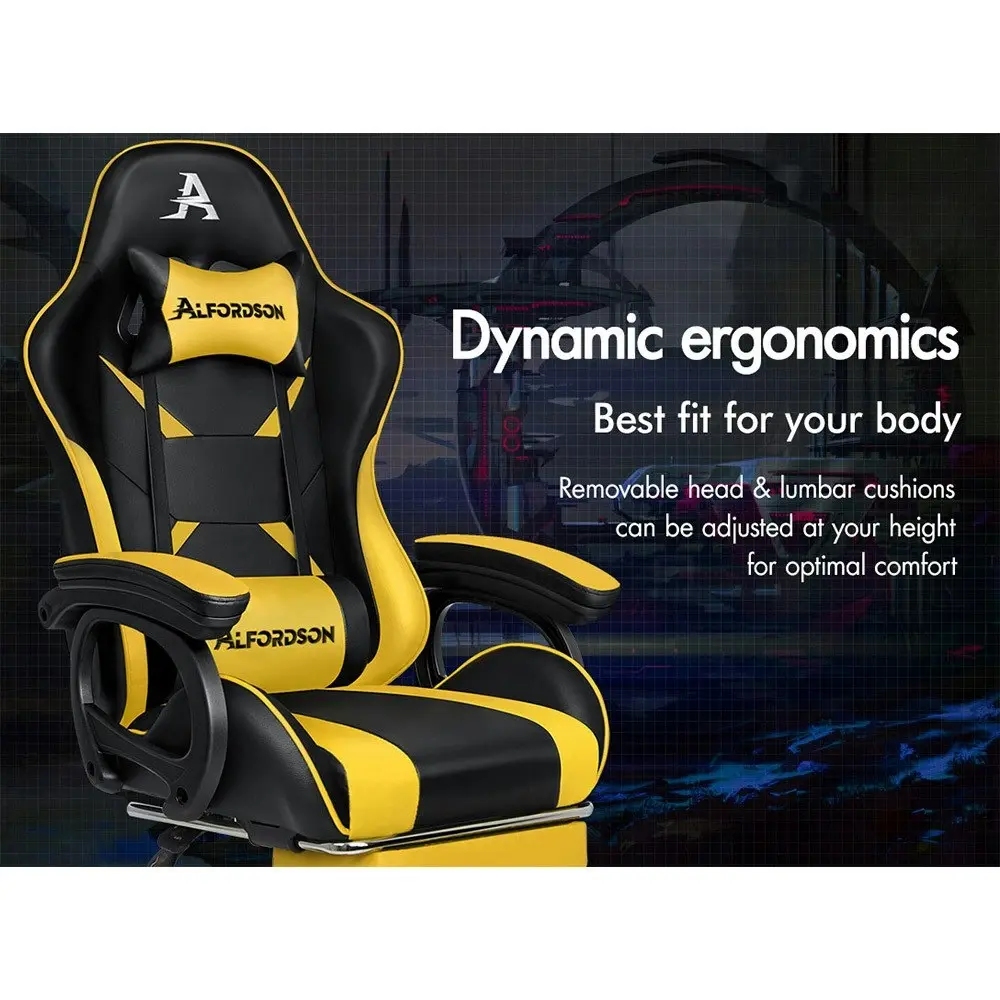 Alfordson Gaming Chair 2-Point Massage Lumbar Pillow Xavier Black & Yellow