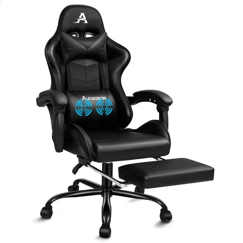 Alfordson Gaming Chair with Lumbar Massage Office Chair Black