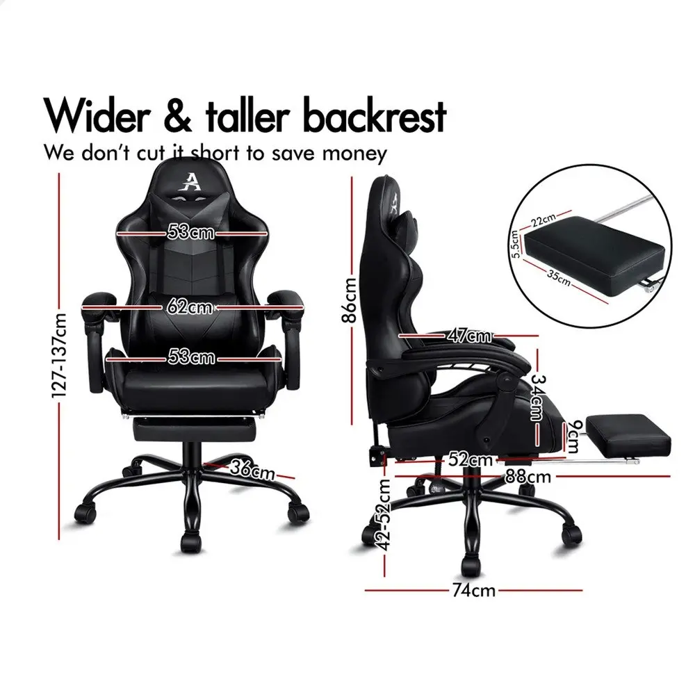 Alfordson Gaming Chair with Lumbar Massage Office Chair Black