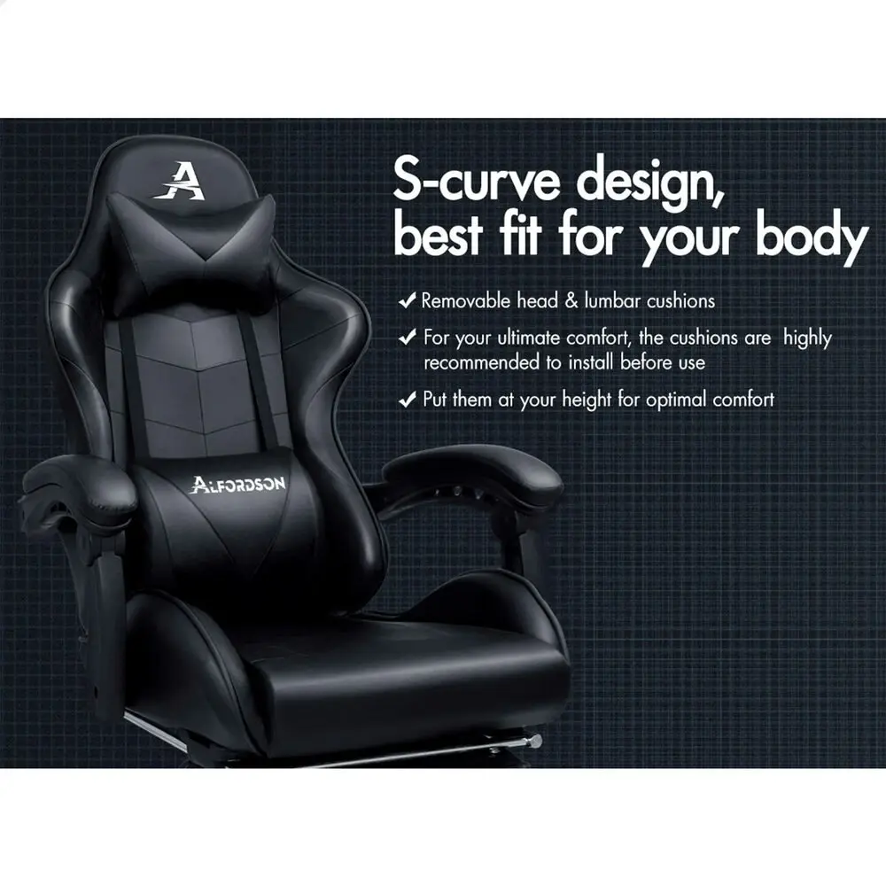 Alfordson Gaming Chair with Lumbar Massage Office Chair Black