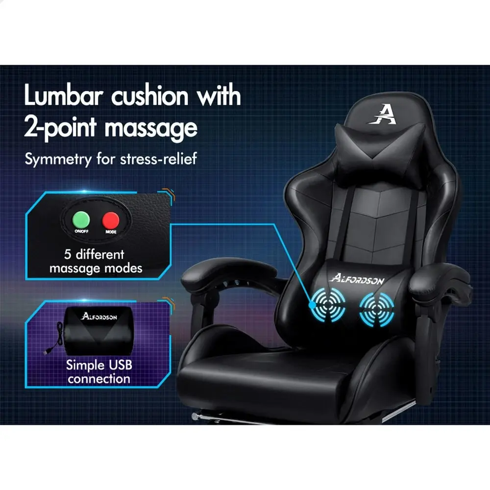 Alfordson Gaming Chair with Lumbar Massage Office Chair Black