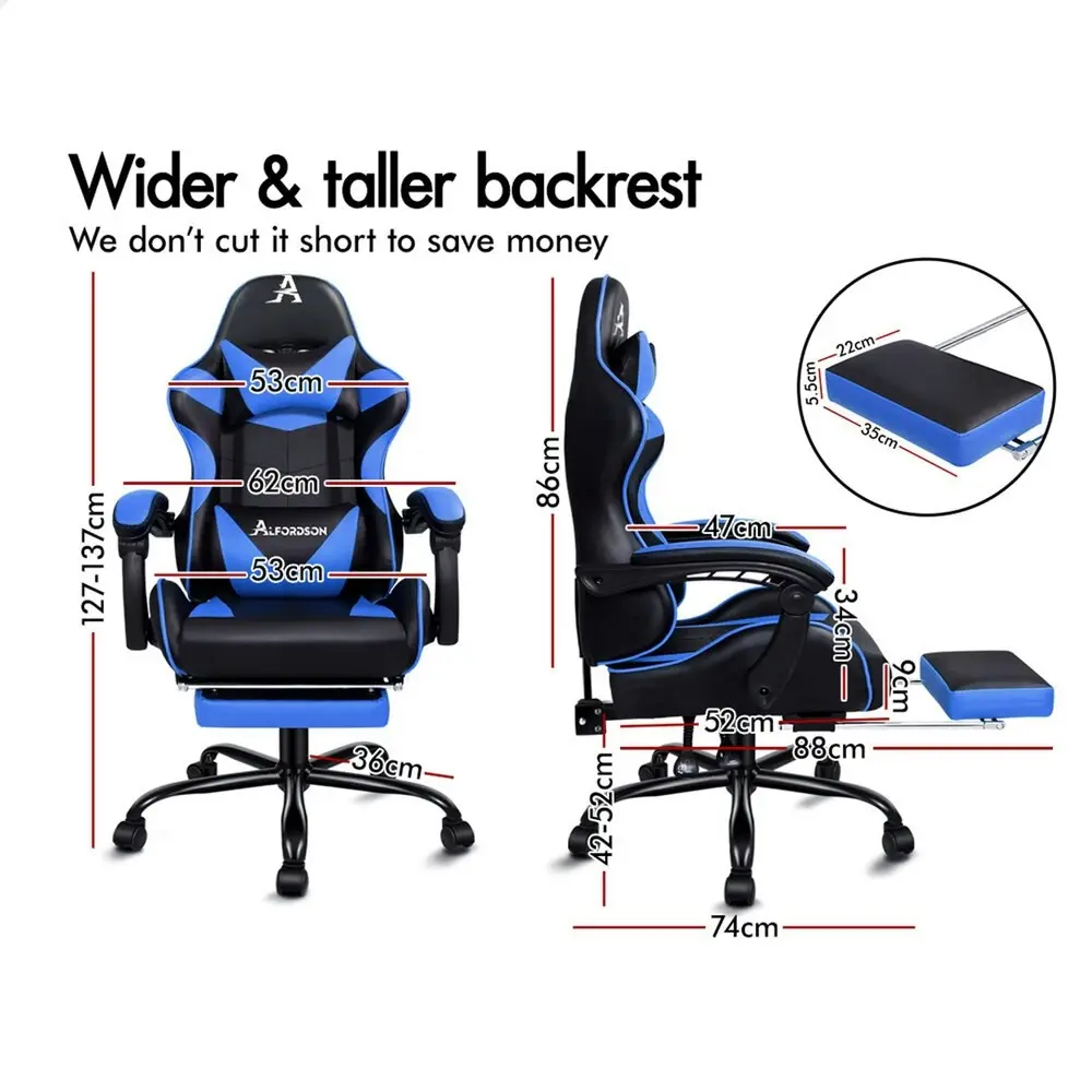 Alfordson Gaming Chair with Lumbar Massage Office Chair Black & Blue