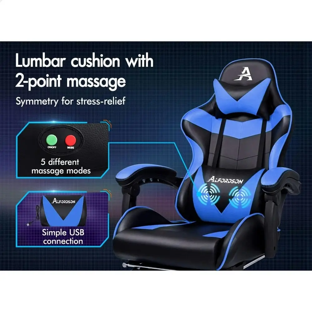 Alfordson Gaming Chair with Lumbar Massage Office Chair Black & Blue