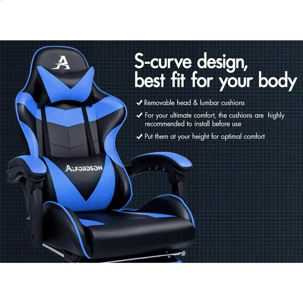 Alfordson Gaming Chair with Lumbar Massage Office Chair Black & Blue