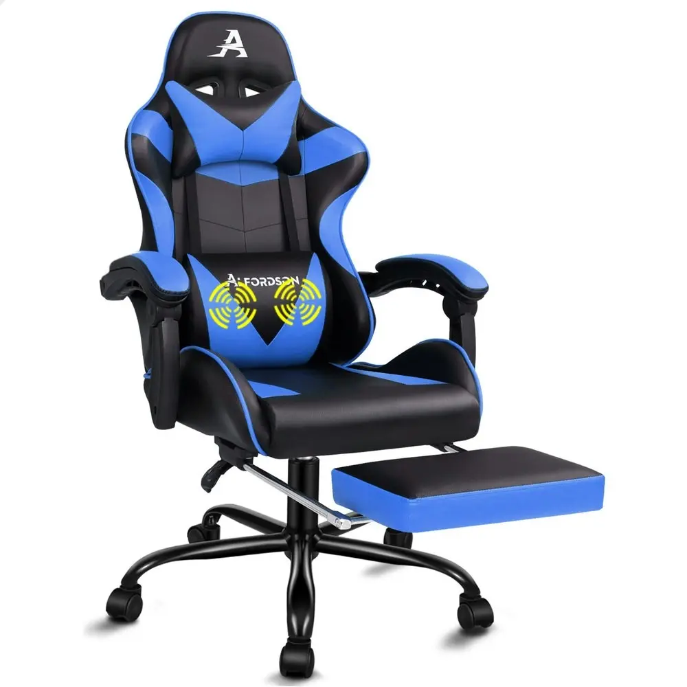 Alfordson Gaming Chair with Lumbar Massage Office Chair Black & Blue