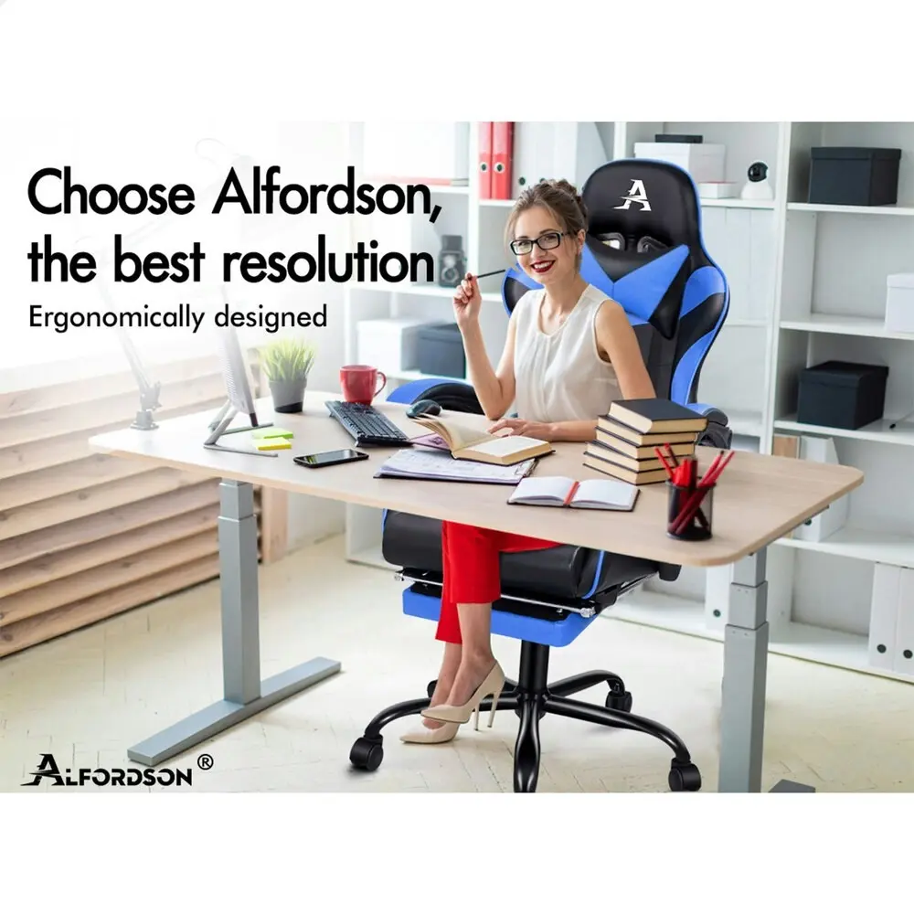 Alfordson Gaming Chair with Lumbar Massage Office Chair Black & Blue