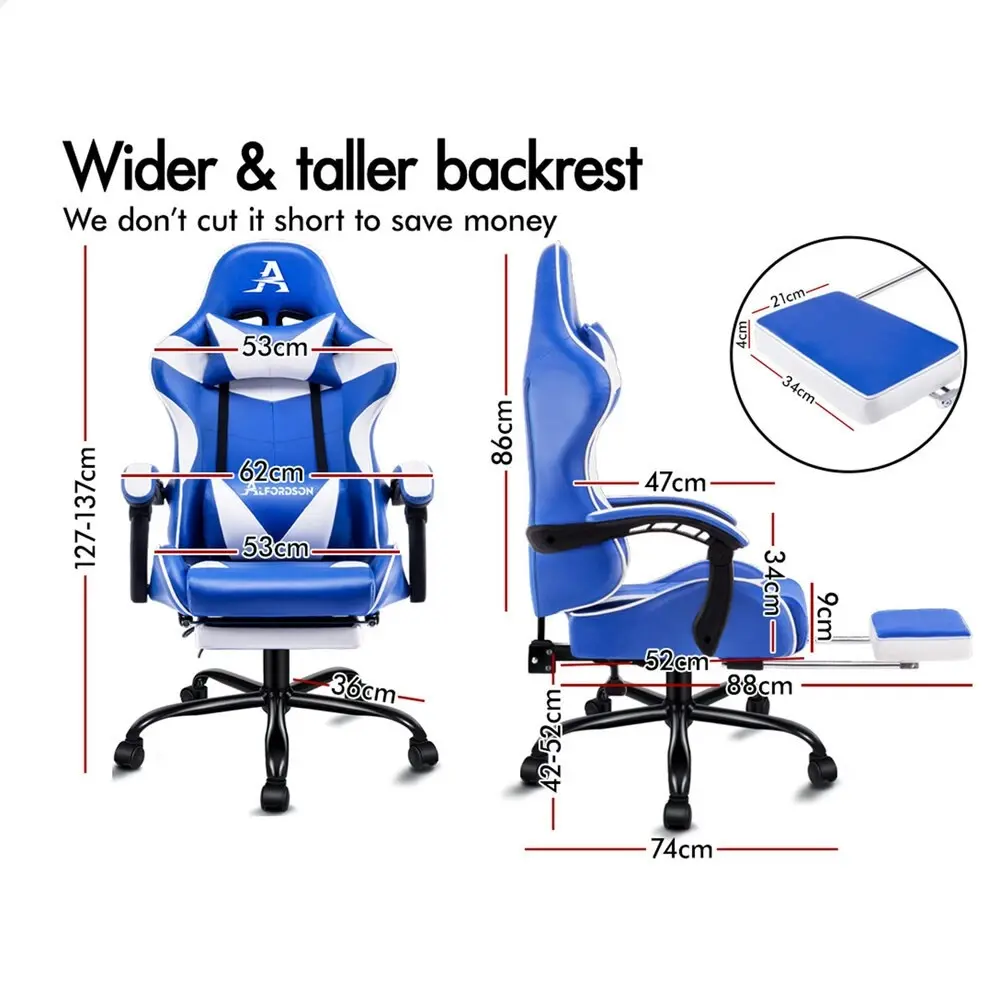 Alfordson Gaming Chair with Lumbar Massage Office Chair Blue & White