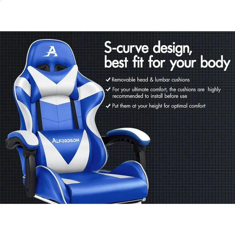 Alfordson Gaming Chair with Lumbar Massage Office Chair Blue & White