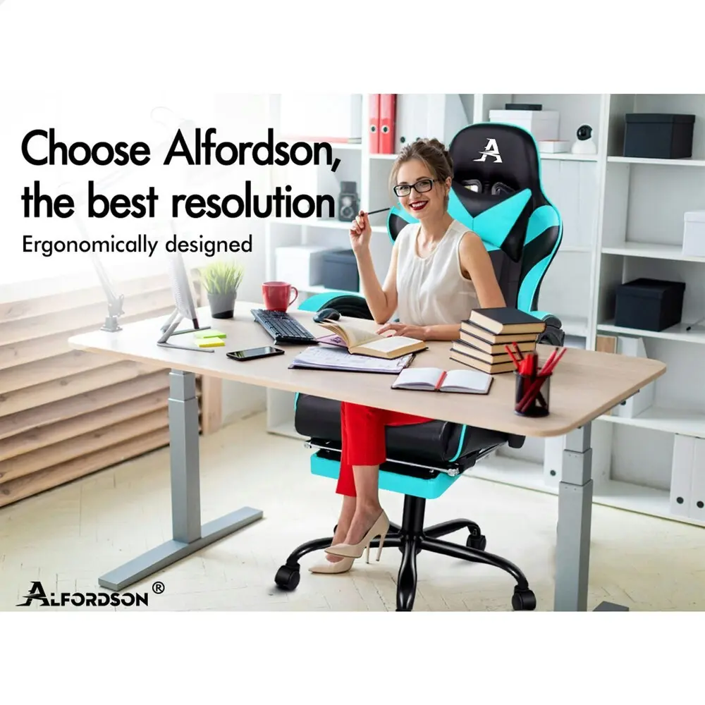 Alfordson Gaming Chair with Lumbar Massage Office Chair Black & Cyan