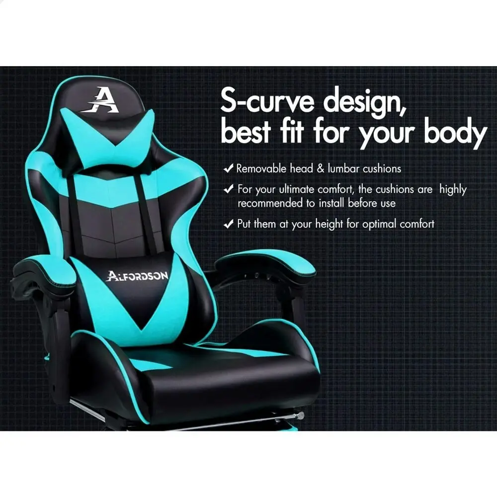 Alfordson Gaming Chair with Lumbar Massage Office Chair Black & Cyan