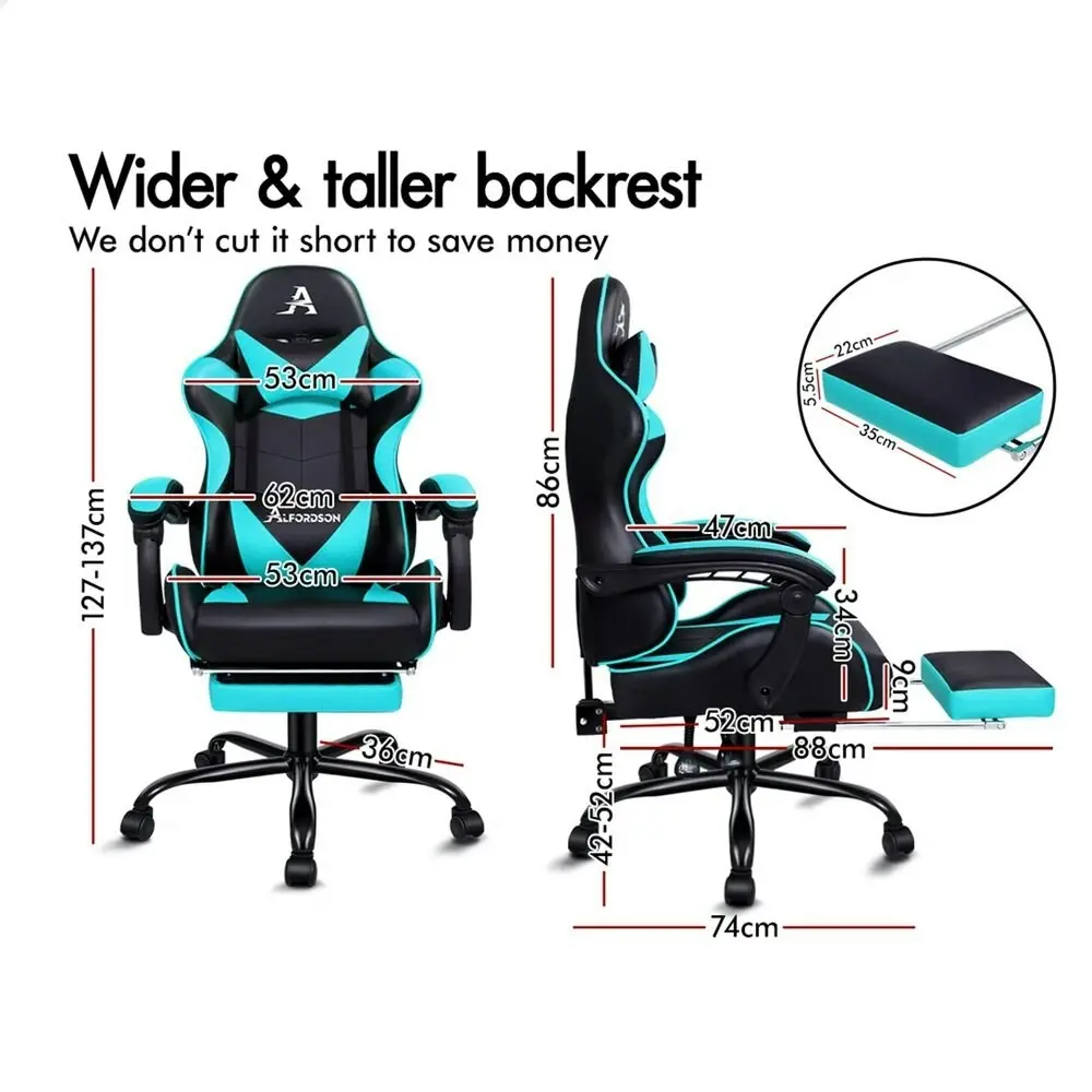 Alfordson Gaming Chair with Lumbar Massage Office Chair Black & Cyan