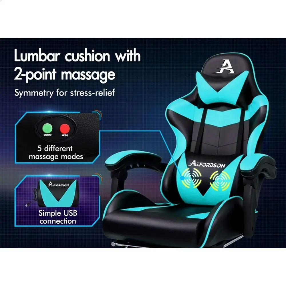 Alfordson Gaming Chair with Lumbar Massage Office Chair Black & Cyan