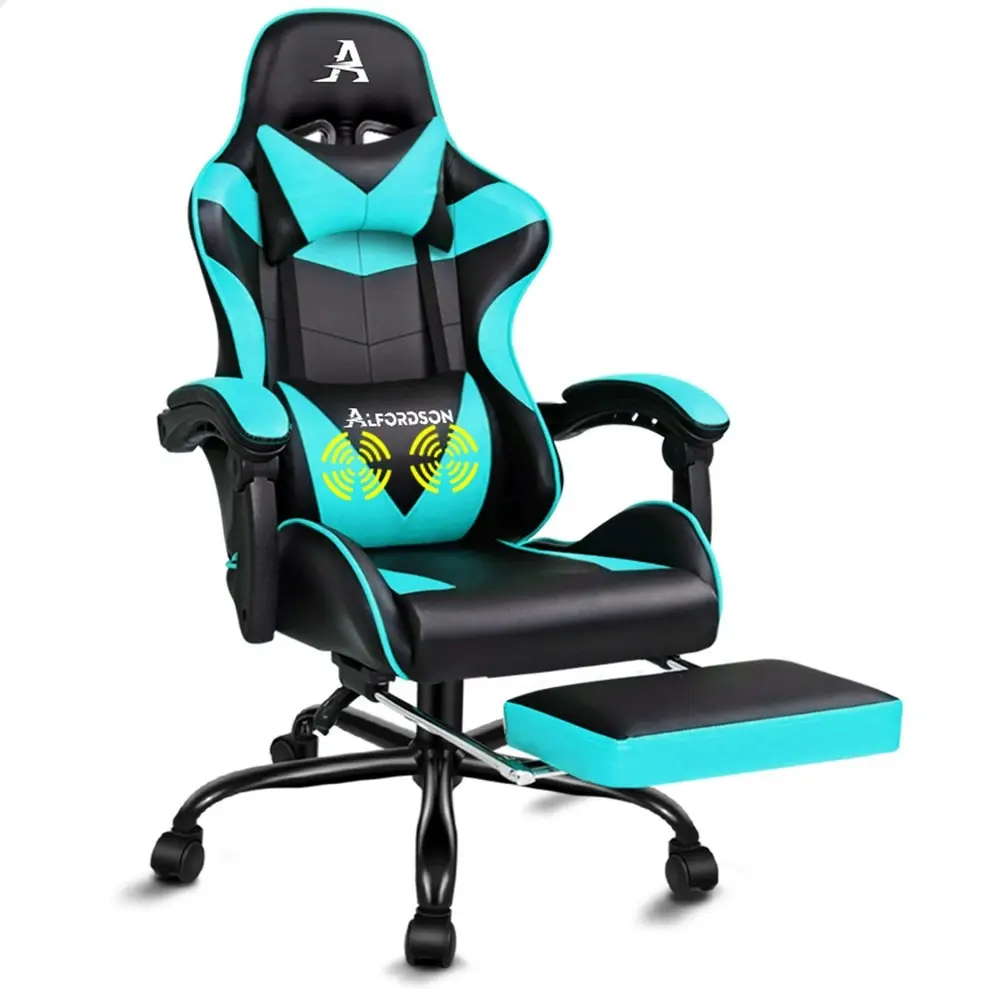 Alfordson Gaming Chair with Lumbar Massage Office Chair Black & Cyan