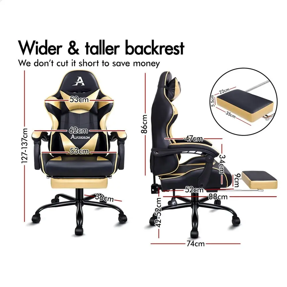 Alfordson Gaming Chair with Lumbar Massage Office Chair Black & Gold