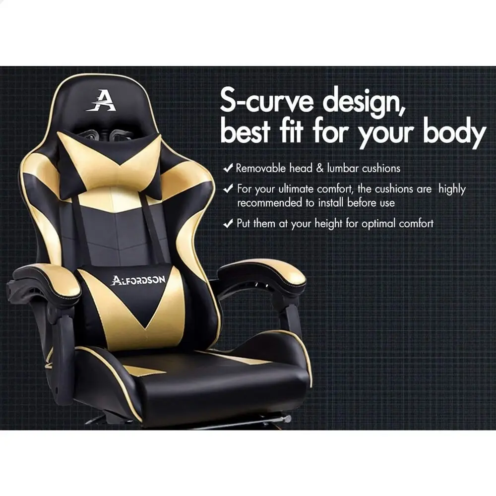 Alfordson Gaming Chair with Lumbar Massage Office Chair Black & Gold