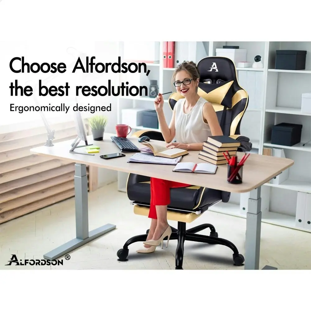 Alfordson Gaming Chair with Lumbar Massage Office Chair Black & Gold