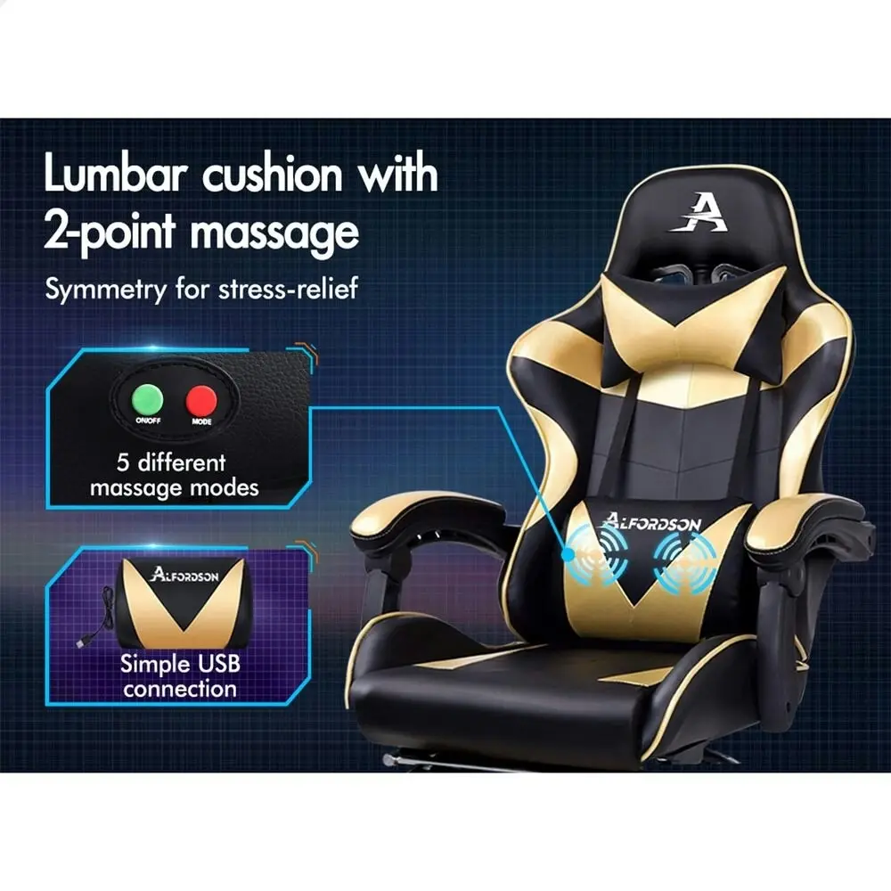 Alfordson Gaming Chair with Lumbar Massage Office Chair Black & Gold