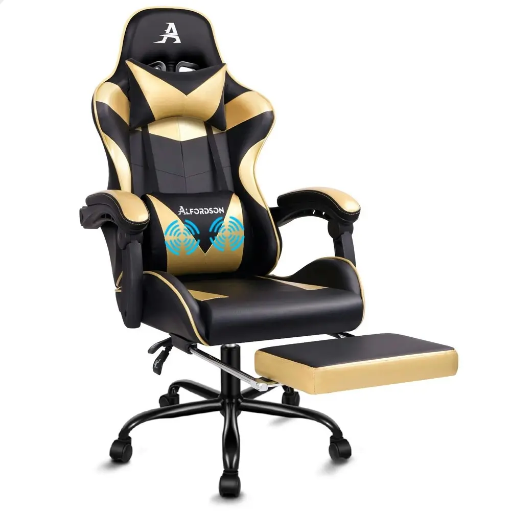 Alfordson Gaming Chair with Lumbar Massage Office Chair Black & Gold