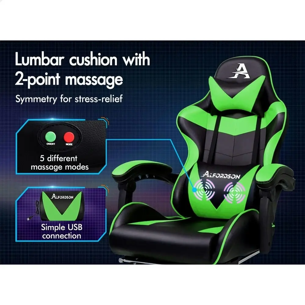 Alfordson Gaming Chair with Lumbar Massage Office Chair Black & Green