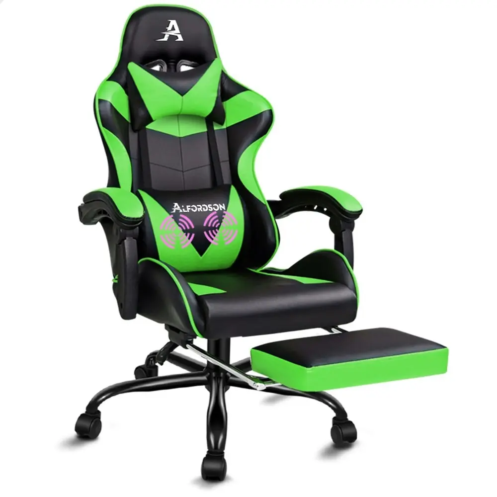 Alfordson Gaming Chair with Lumbar Massage Office Chair Black & Green