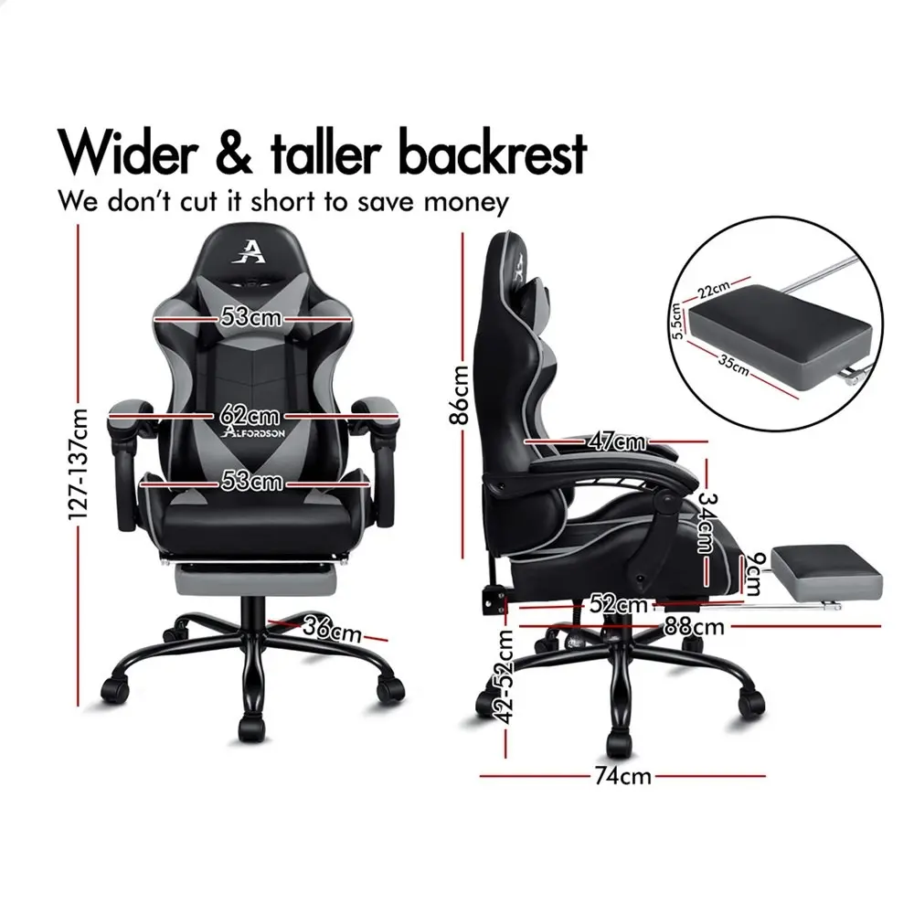 Alfordson Gaming Chair with Lumbar Massage Office Chair Black & Grey