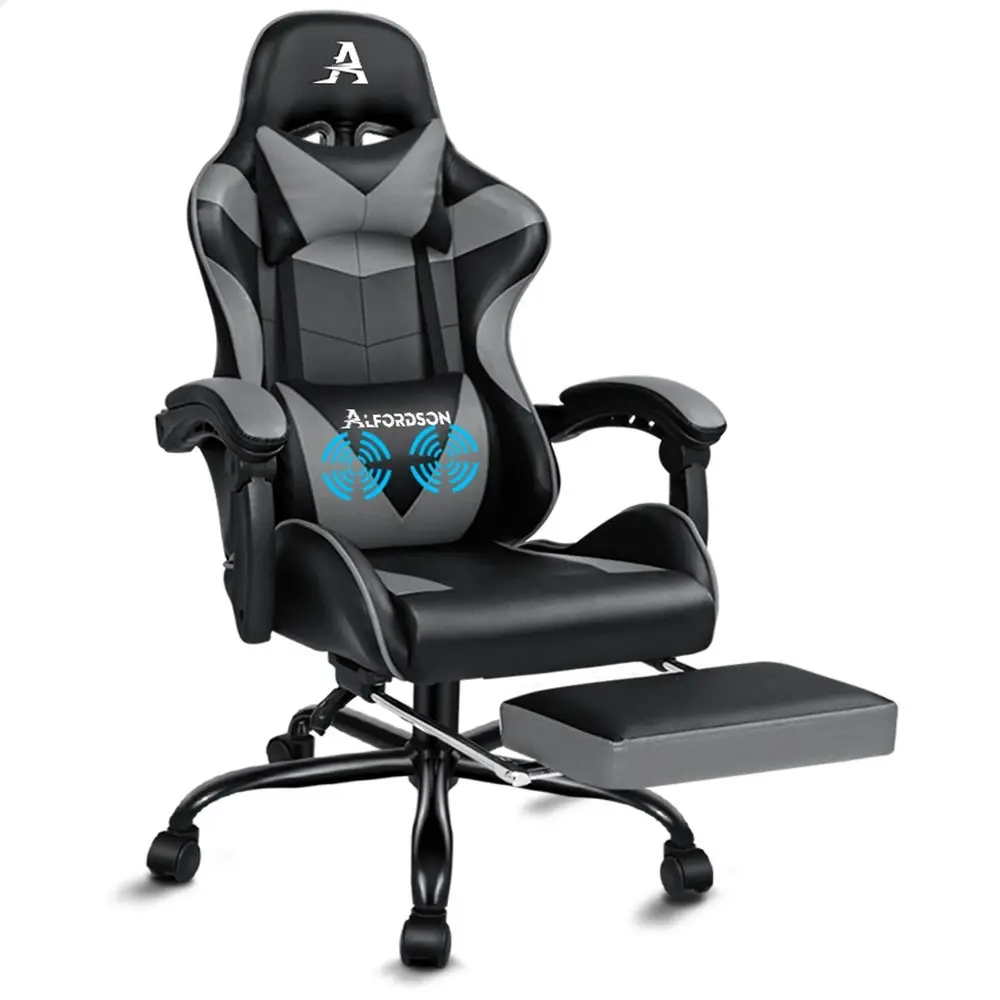 Alfordson Gaming Chair with Lumbar Massage Office Chair Black & Grey