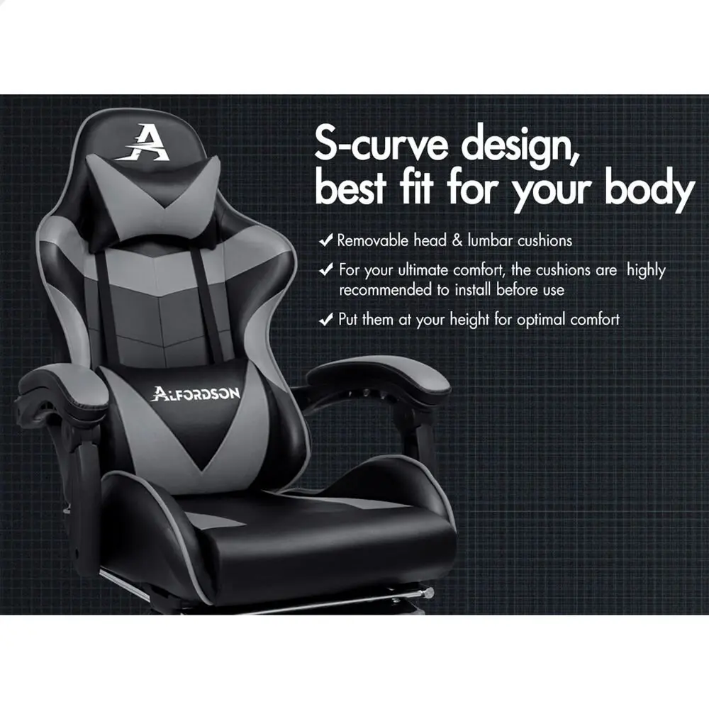 Alfordson Gaming Chair with Lumbar Massage Office Chair Black & Grey