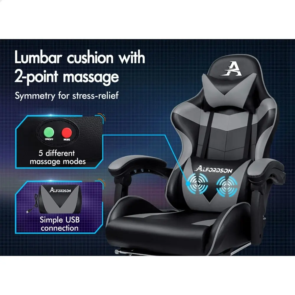 Alfordson Gaming Chair with Lumbar Massage Office Chair Black & Grey