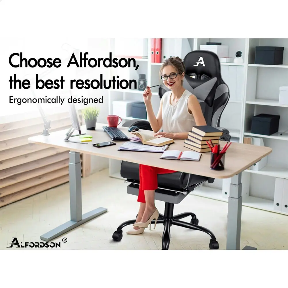 Alfordson Gaming Chair with Lumbar Massage Office Chair Black & Grey