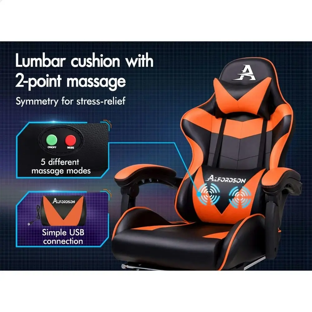 Alfordson Gaming Chair with Lumbar Massage Office Chair Black & Orange