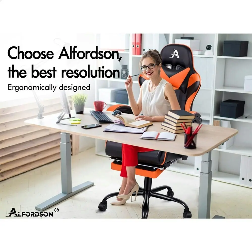 Alfordson Gaming Chair with Lumbar Massage Office Chair Black & Orange