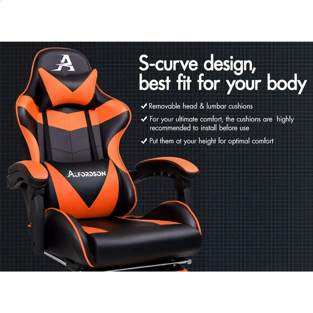 Alfordson Gaming Chair with Lumbar Massage Office Chair Black & Orange