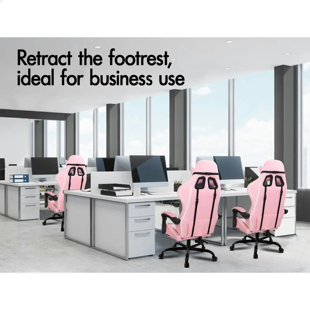 Alfordson Gaming Chair with Lumbar Massage Office Chair Pink & White