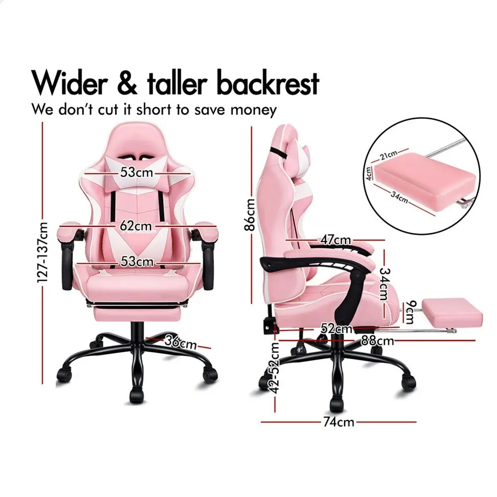 Alfordson Gaming Chair with Lumbar Massage Office Chair Pink & White