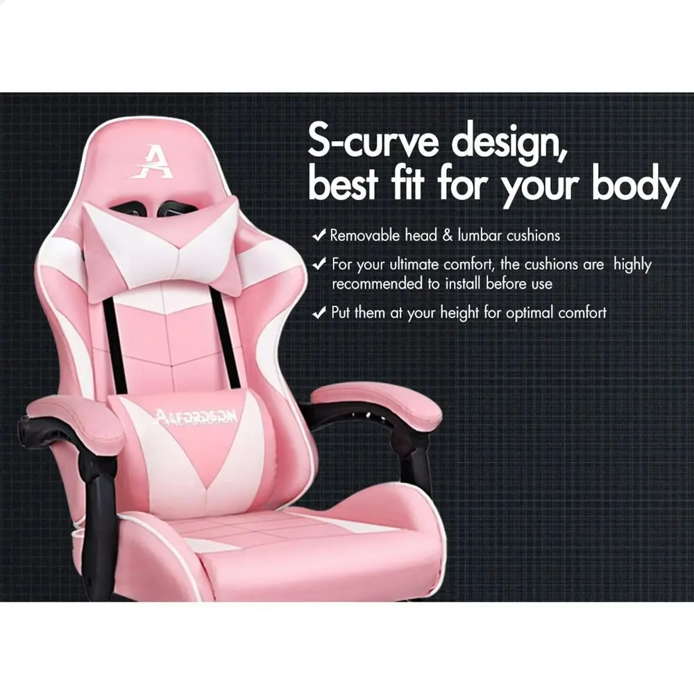 Alfordson Gaming Chair with Lumbar Massage Office Chair Pink & White