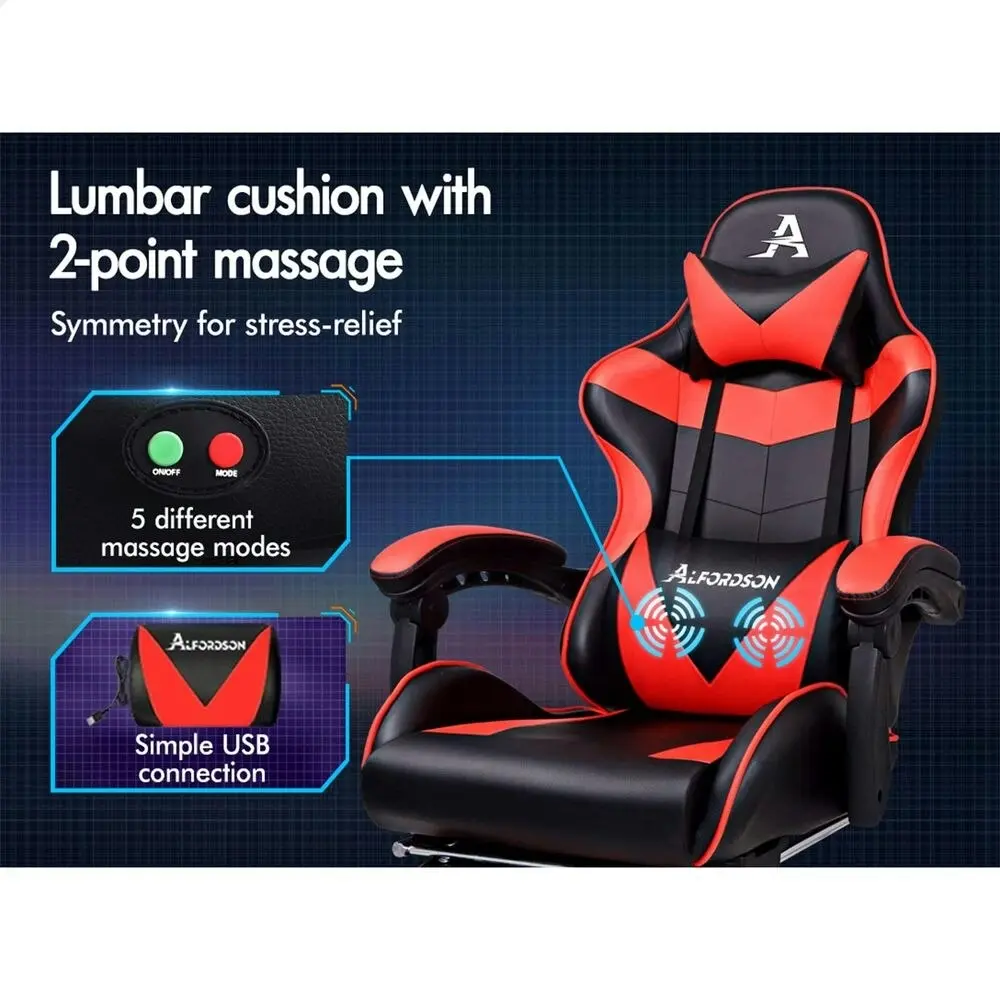 Alfordson Gaming Chair with Lumbar Massage Office Chair Black & Red