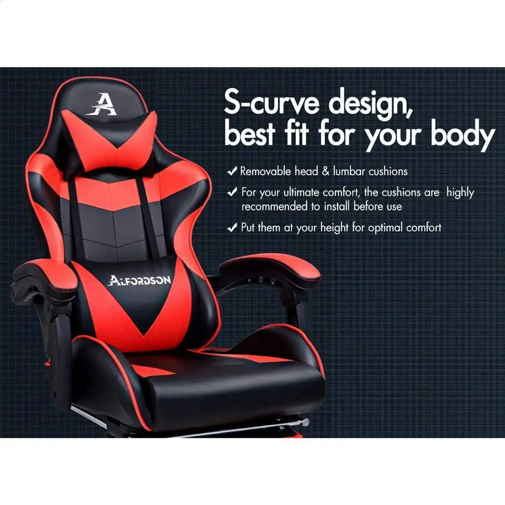 Alfordson Gaming Chair with Lumbar Massage Office Chair Black & Red