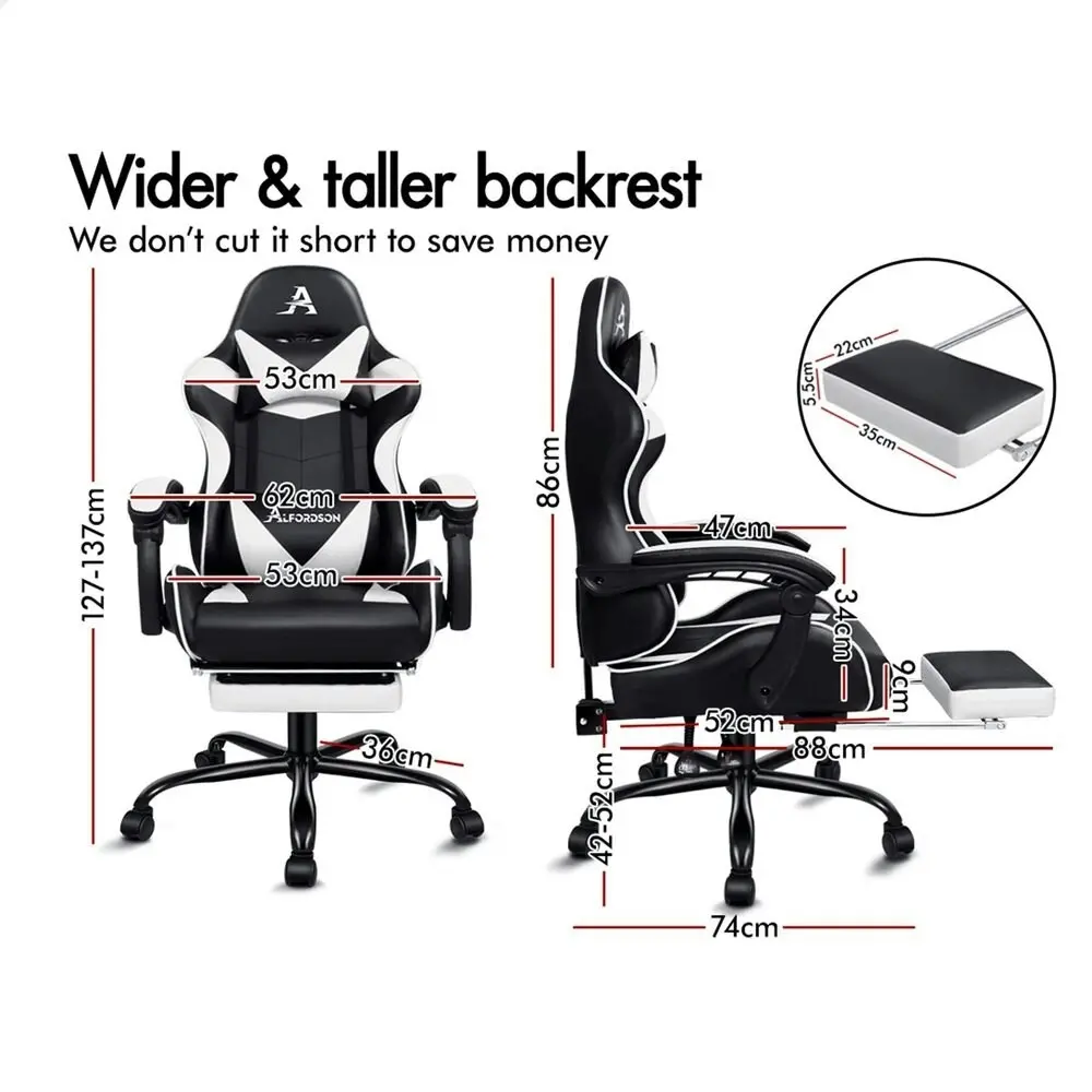 Alfordson Gaming Chair with Lumbar Massage Office Chair Black & White