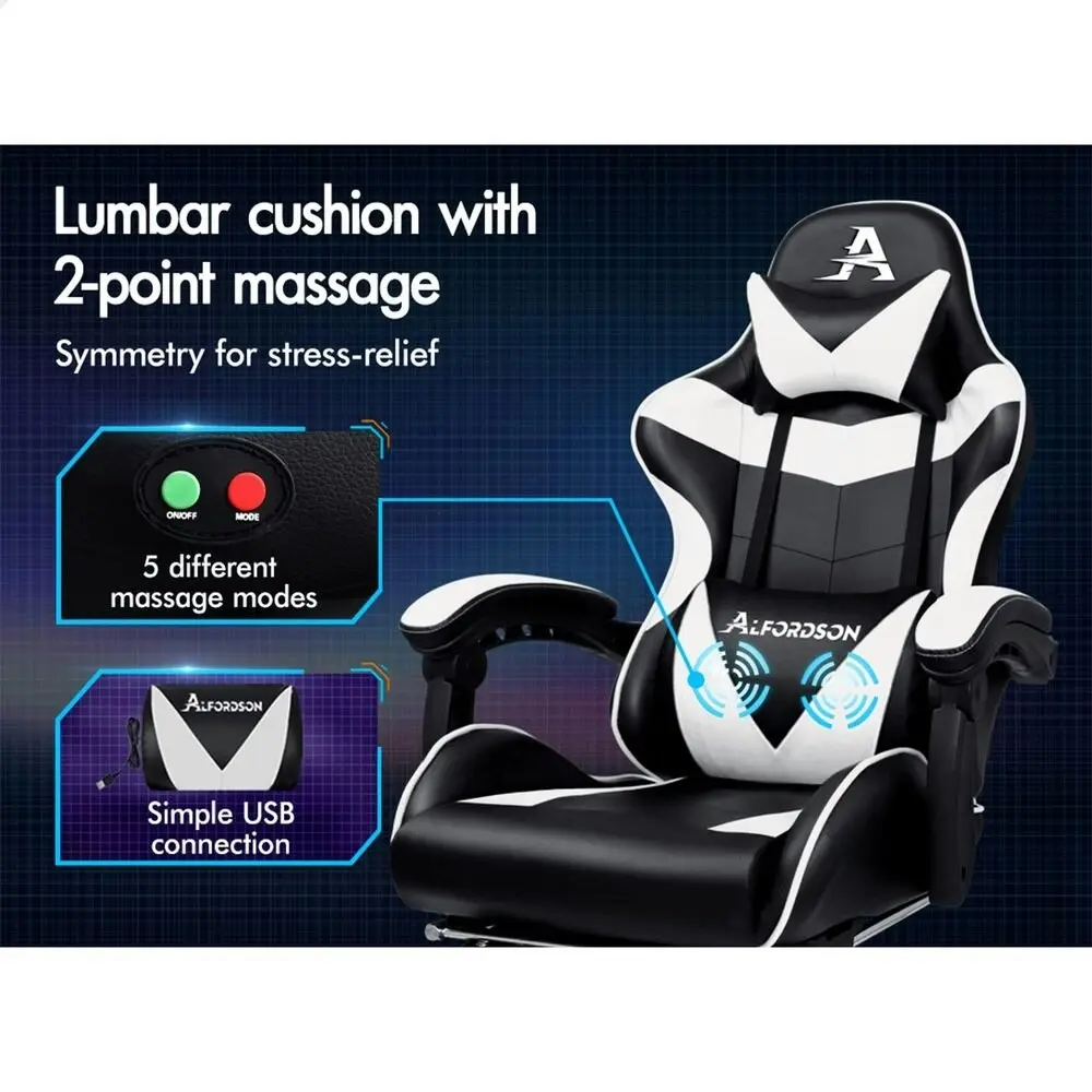 Alfordson Gaming Chair with Lumbar Massage Office Chair Black & White