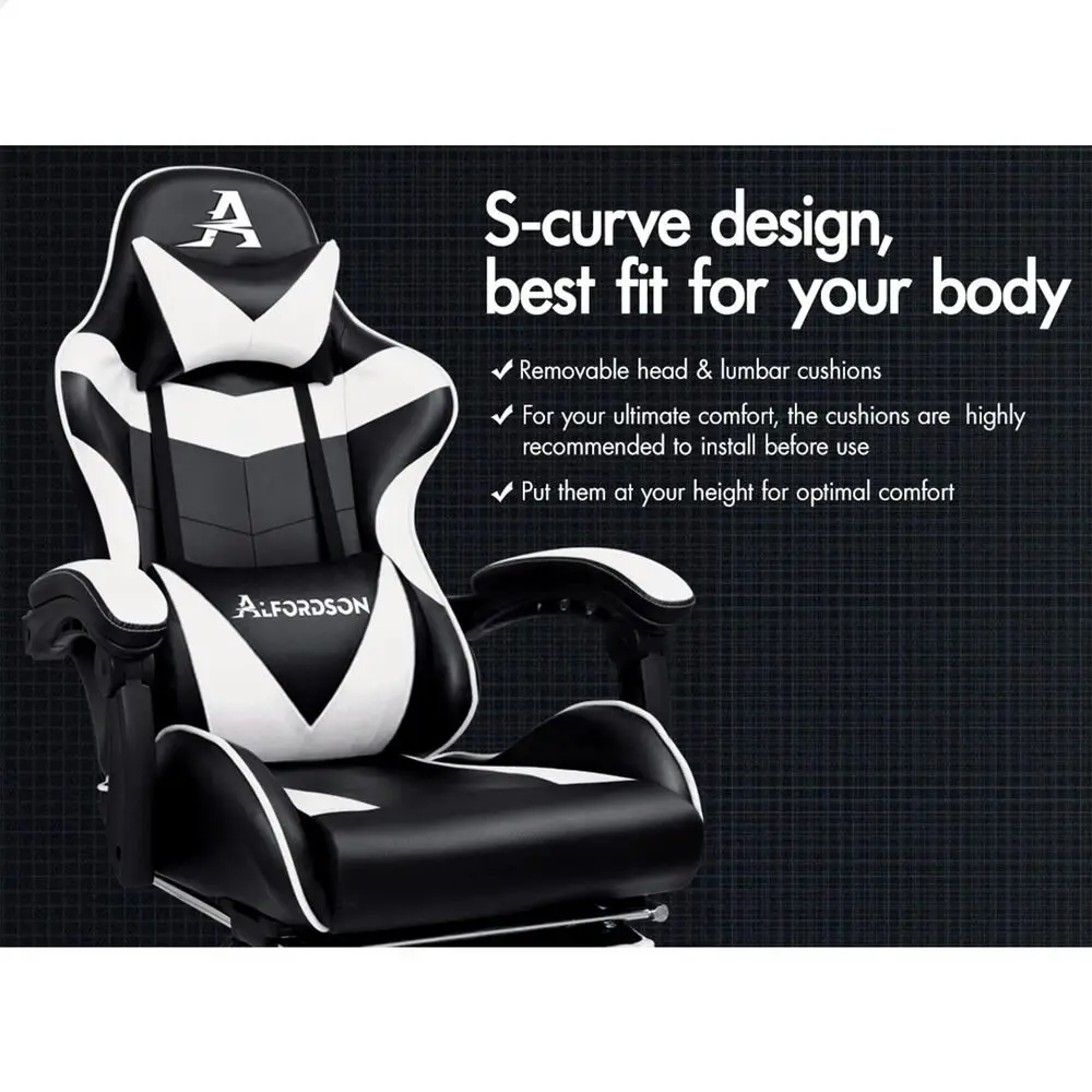 Alfordson Gaming Chair with Lumbar Massage Office Chair Black & White