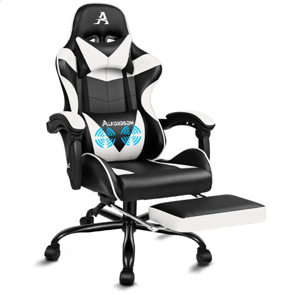 Alfordson Gaming Chair with Lumbar Massage Office Chair Black & White