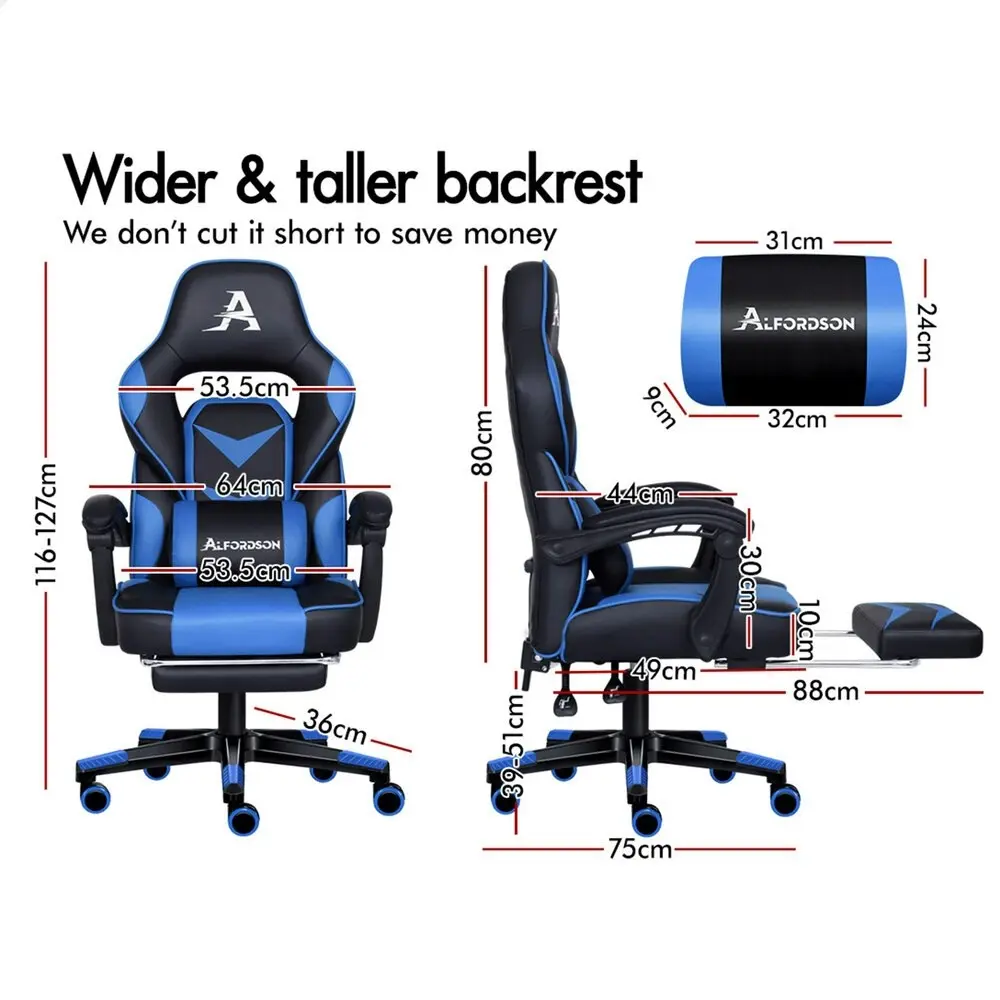 Alfordson Gaming Chair with Footrest Racing Office Gordon - Black & Blue