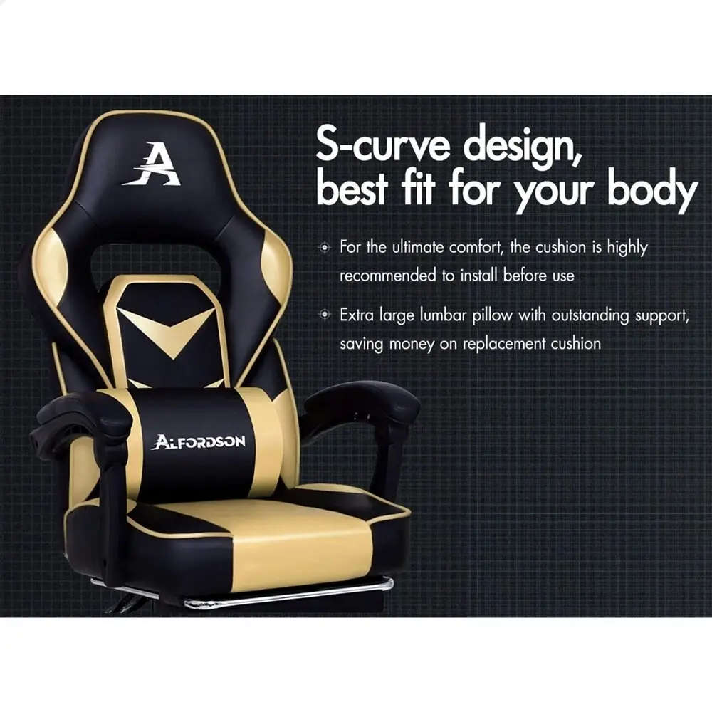 Alfordson Gaming Chair with Footrest Racing Office Gordon - Black & Gold