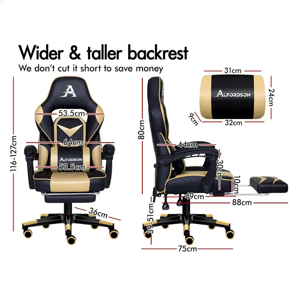 Alfordson Gaming Chair with Footrest Racing Office Gordon - Black & Gold