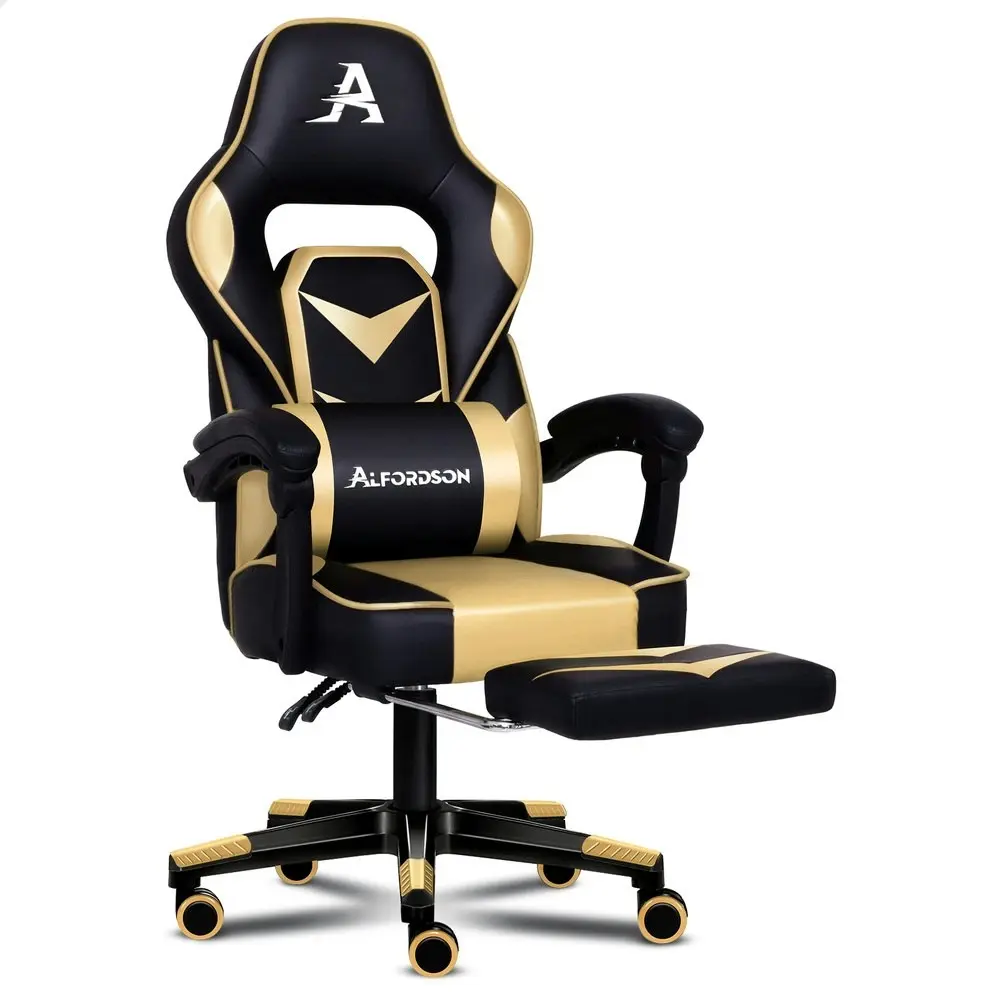 Alfordson Gaming Chair with Footrest Racing Office Gordon - Black & Gold