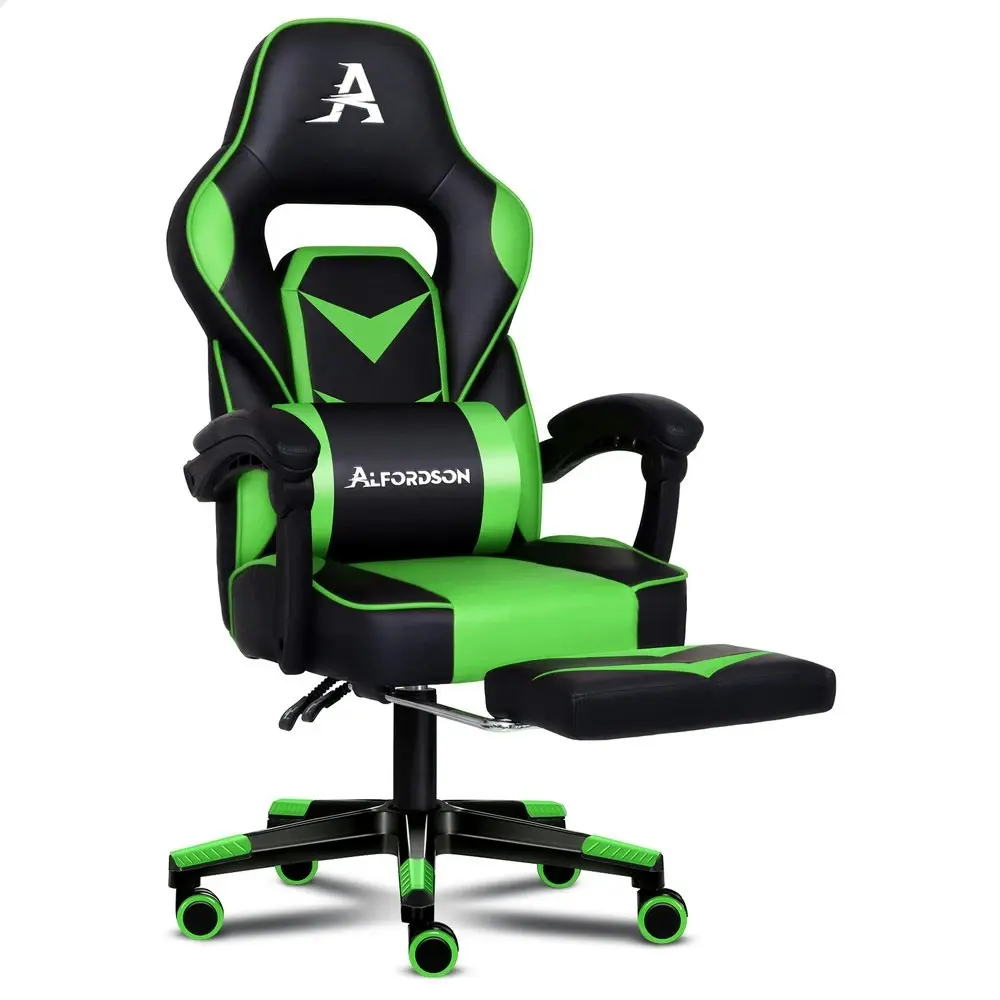 Alfordson Gaming Chair with Footrest Racing Office Gordon - Black & Green